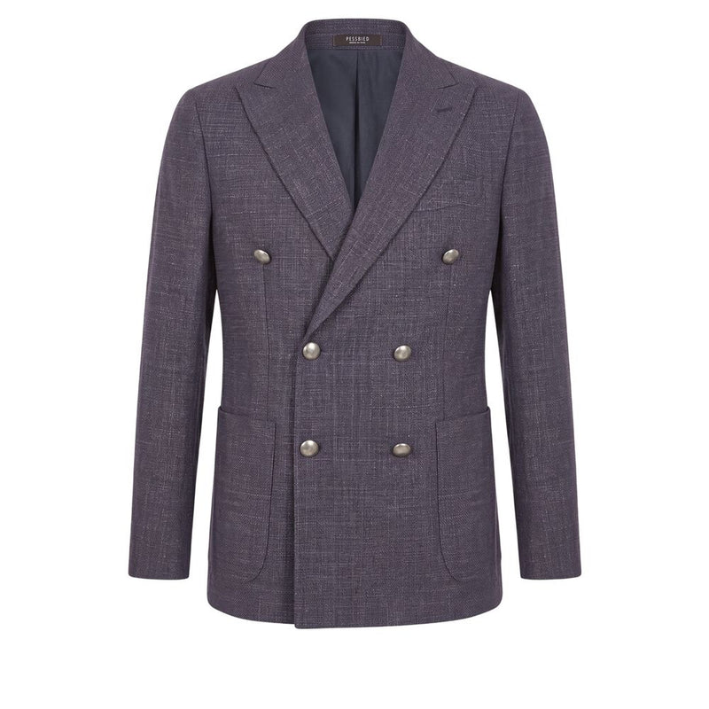 Peserico Blue Wool Double-Breasted Blazer for Men