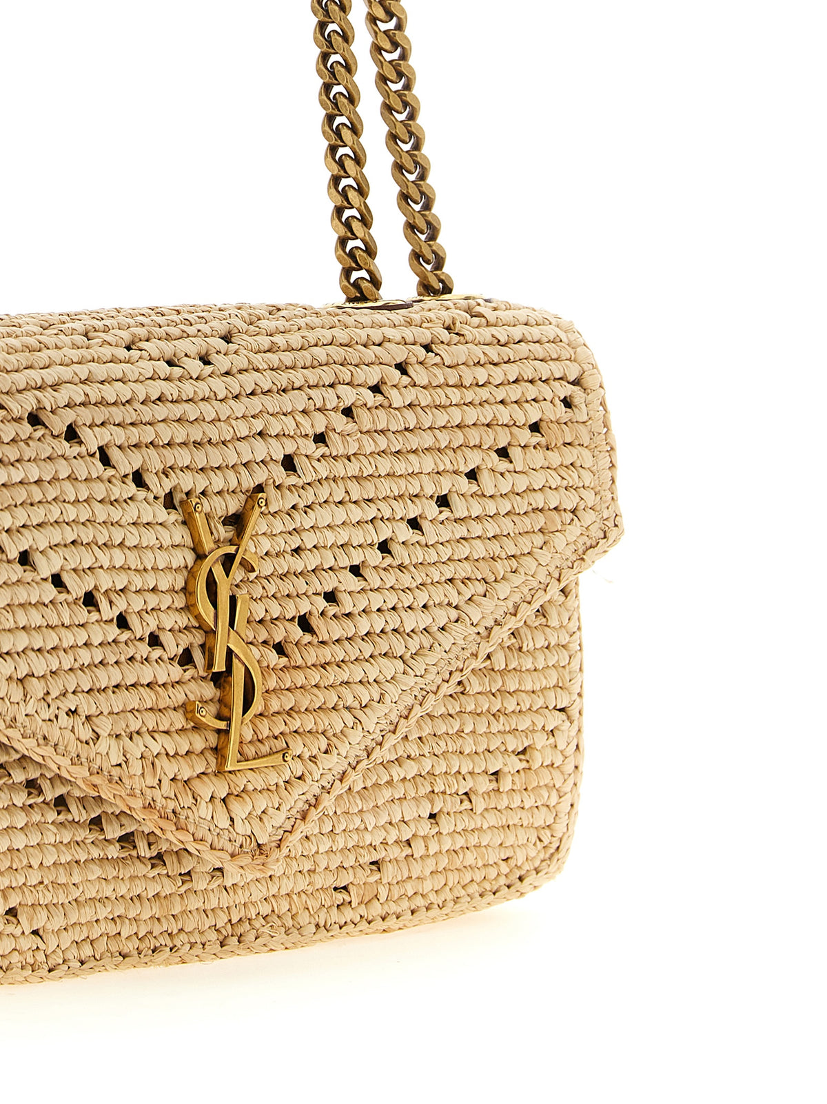 Saint Laurent Loulou Beige Raffia Shoulder Bag