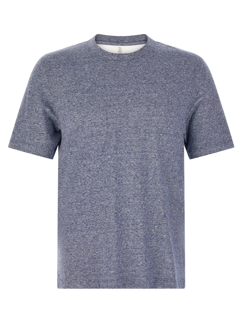 Brunello Cucinelli Blue Linen T-Shirt for Men