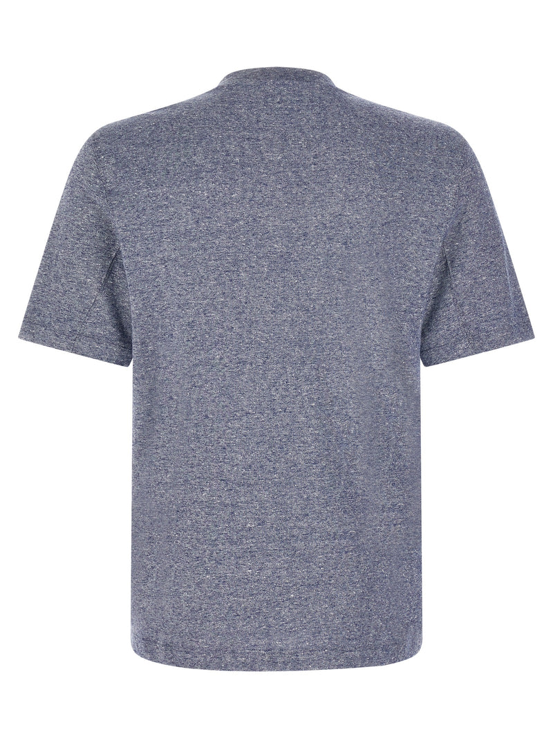 Brunello Cucinelli Blue Linen T-Shirt for Men