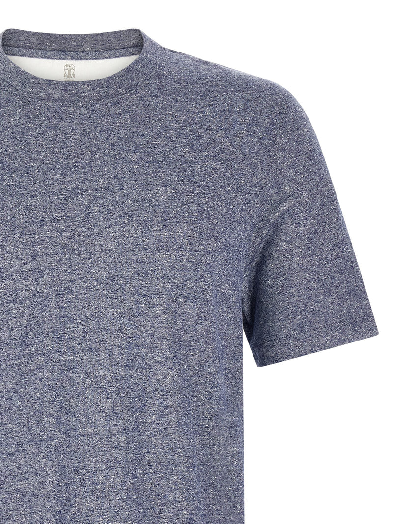 Brunello Cucinelli Blue Linen T-Shirt for Men