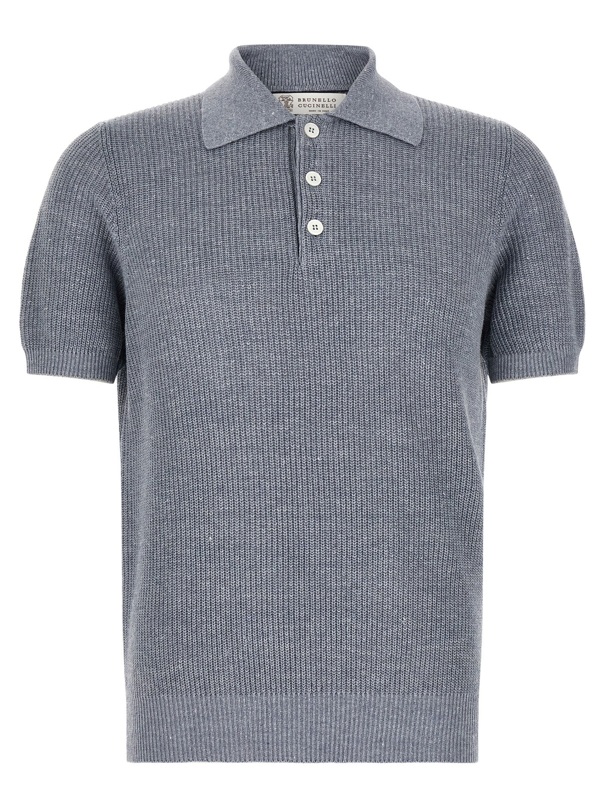 Brunello Cucinelli Blue Linen Polo Shirt for Men