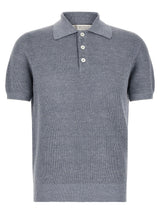 Brunello Cucinelli Blue Linen Polo Shirt for Men