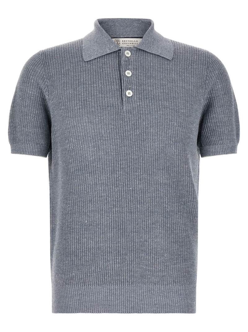 Brunello Cucinelli Blue Linen Polo Shirt for Men