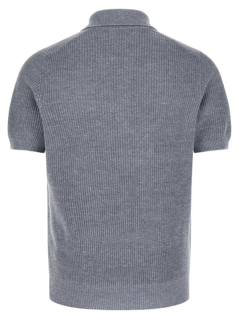 Brunello Cucinelli Blue Linen Polo Shirt for Men