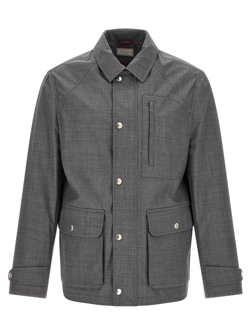 Brunello Cucinelli Gray Virgin Wool Full-Length Jacket