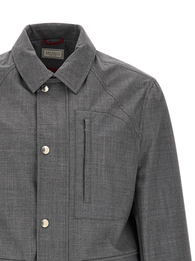 Brunello Cucinelli Gray Virgin Wool Full-Length Jacket