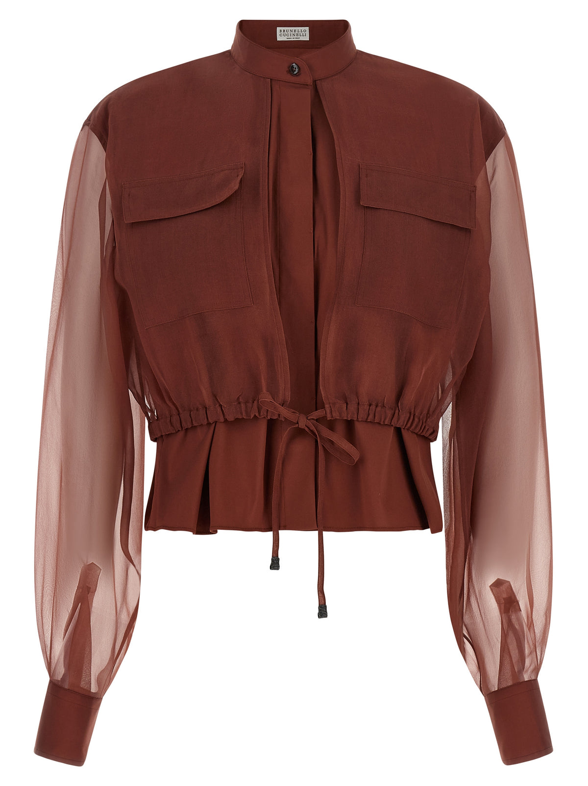 Brunello Cucinelli Brown Cotton Blouse with Silk Sleeves