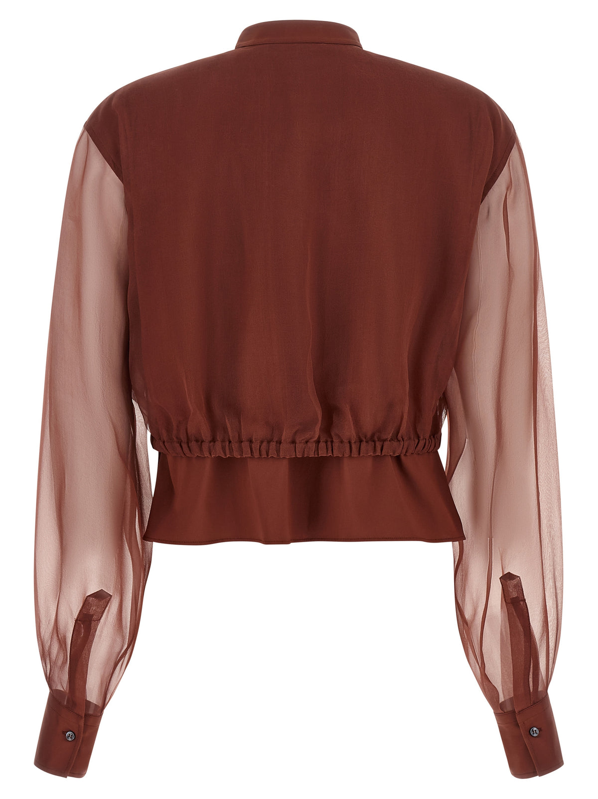 Brunello Cucinelli Brown Cotton Blouse with Silk Sleeves