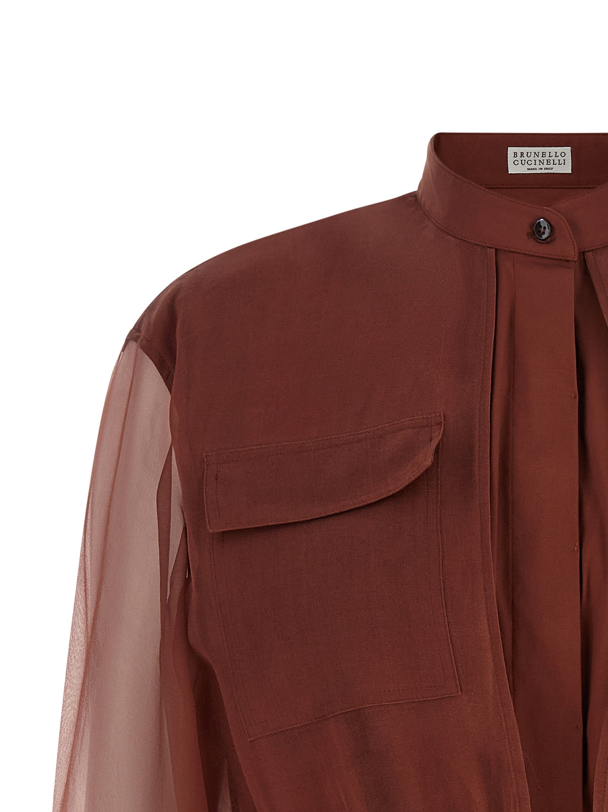 Brunello Cucinelli Brown Cotton Blouse with Silk Sleeves