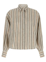Brunello Cucinelli Beige Linen Blouse with Sparkling Stripes