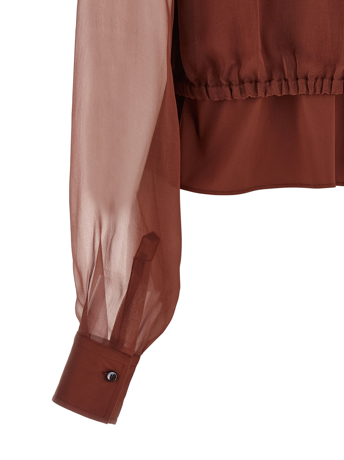 Brunello Cucinelli Brown Cotton Blouse with Silk Sleeves