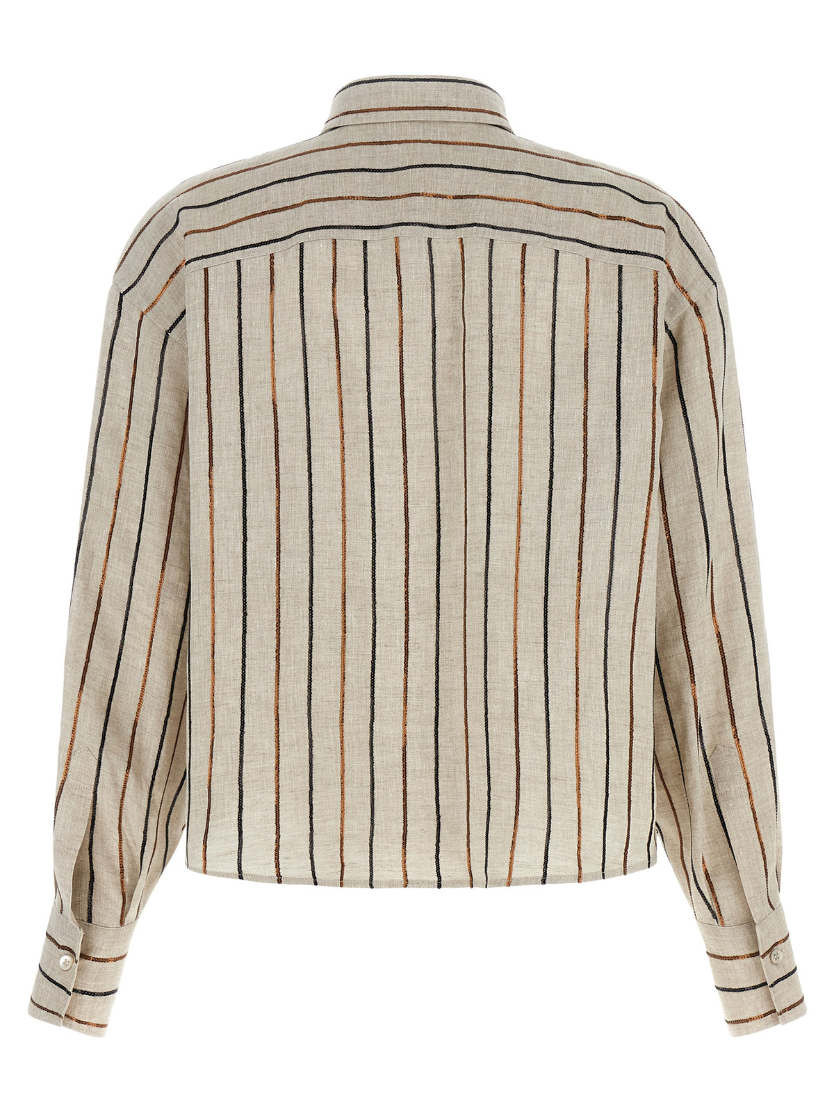 Brunello Cucinelli Beige Linen Blouse with Sparkling Stripes