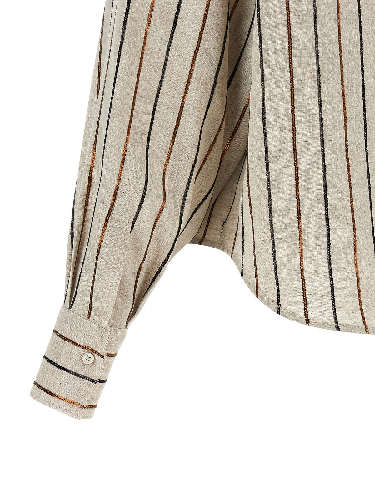 Brunello Cucinelli Beige Linen Blouse with Sparkling Stripes