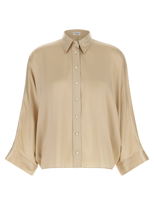Brunello Cucinelli Beige Silk Blouse - Elegant Oversized Design