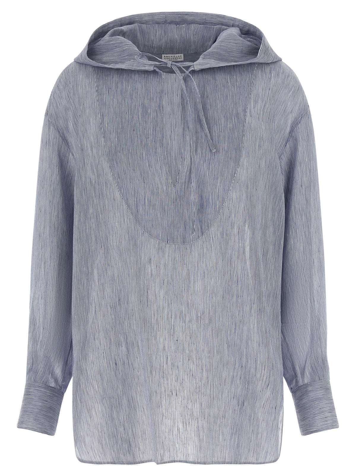 Brunello Cucinelli Blue Linen Blouse with Hood
