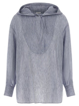 Brunello Cucinelli Blue Linen Blouse with Hood