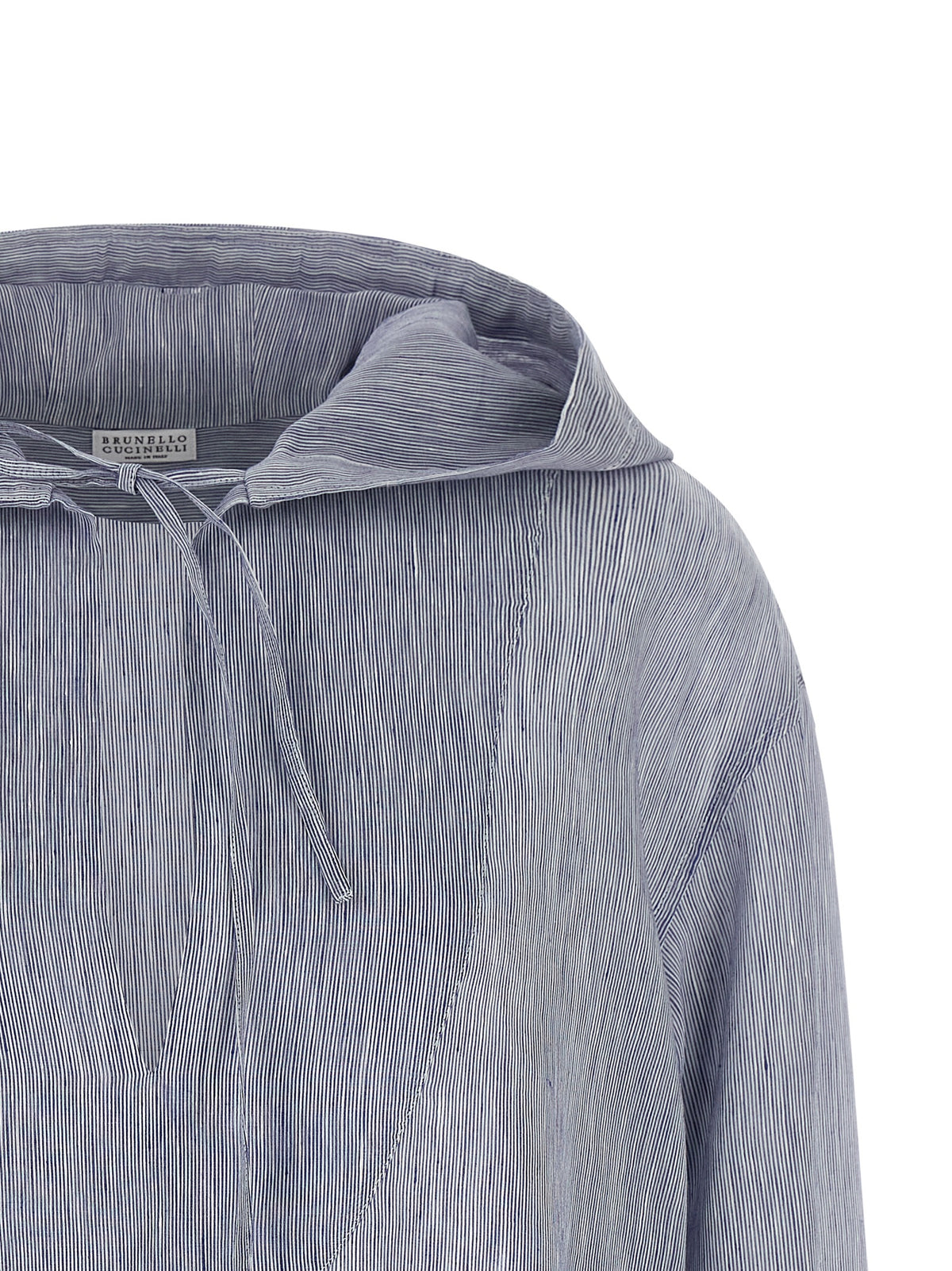 Brunello Cucinelli Blue Linen Blouse with Hood