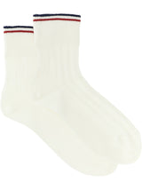 Brunello Cucinelli White Cotton Socks with Stripes