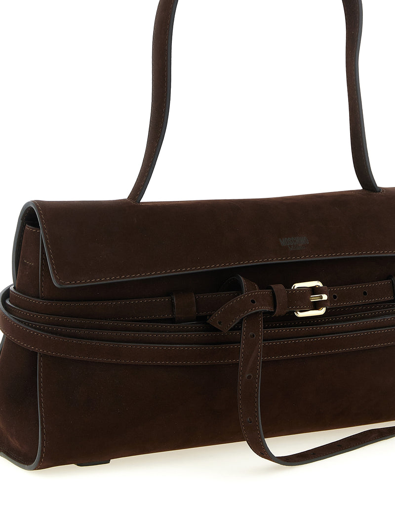 Moschino Brown Calfskin Shoulder Bag - Tie Me Collection