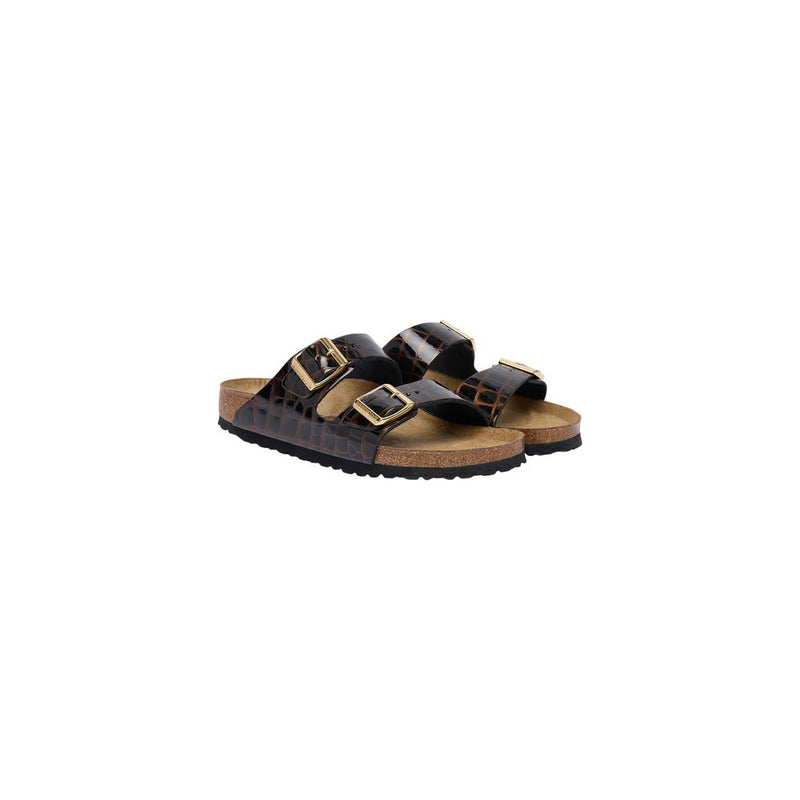 Birkenstock Arizona Emboss Animal Black Leather Flat Sandals