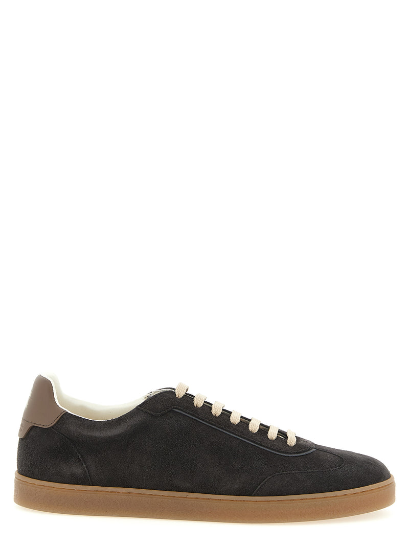 Brunello Cucinelli Gray Calfskin Low Top Sneakers for Men