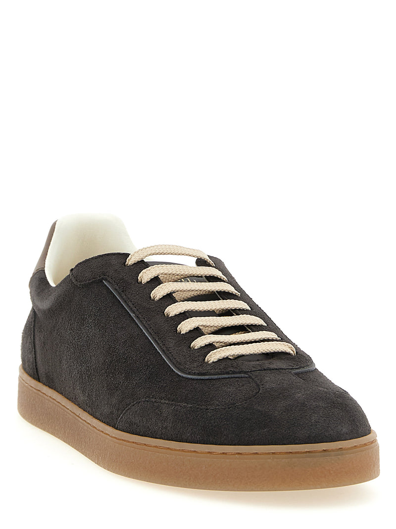 Brunello Cucinelli Gray Calfskin Low Top Sneakers for Men