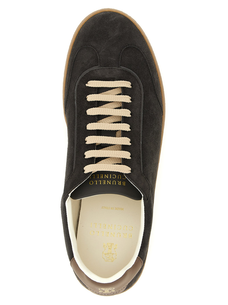 Brunello Cucinelli Gray Calfskin Low Top Sneakers for Men