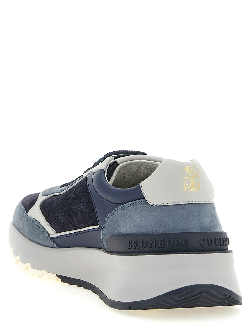 Brunello Cucinelli Blue Calfskin Athletic Sneakers