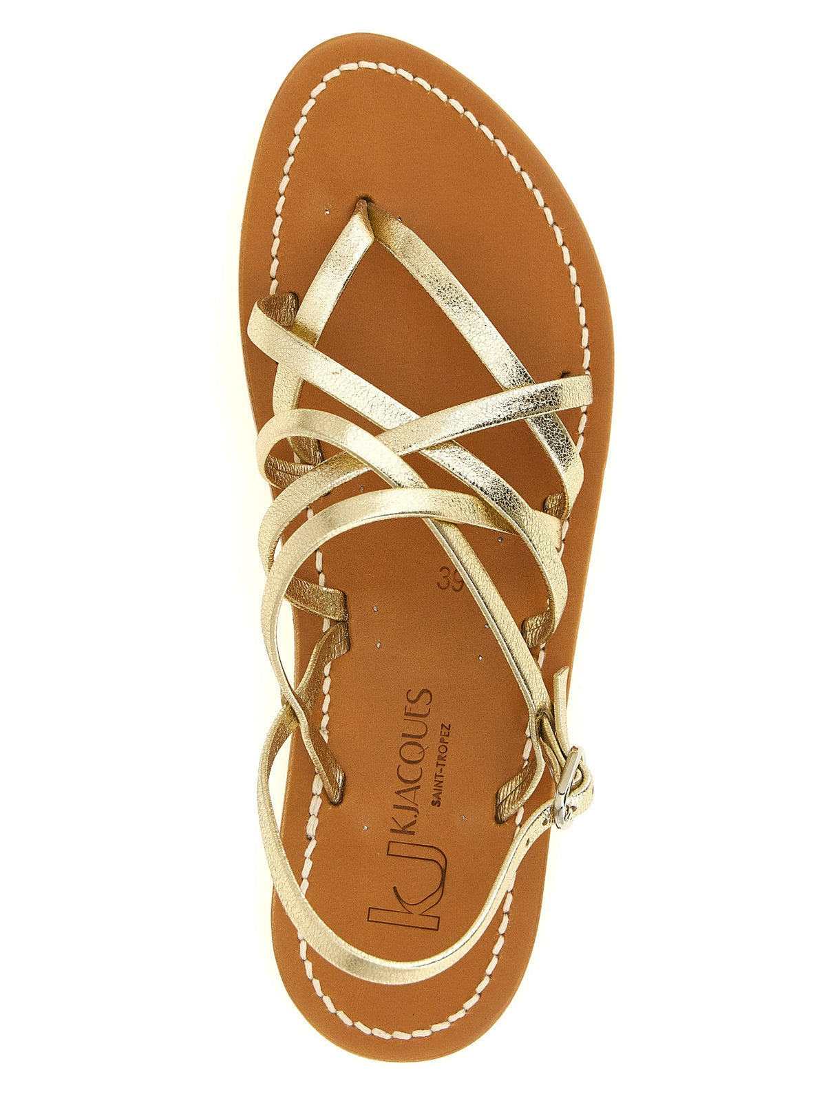 K.JACQUES SAINT TROPEZ Gold Calfskin Flat Sandals - Pandora