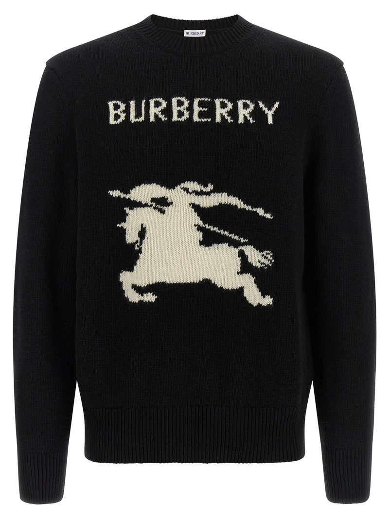 Burberry Black Wool Cardigan - EKD Logo Crew Neck Sweater