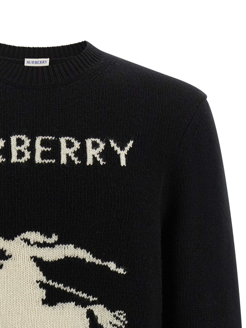 Burberry Black Wool Cardigan - EKD Logo Crew Neck Sweater