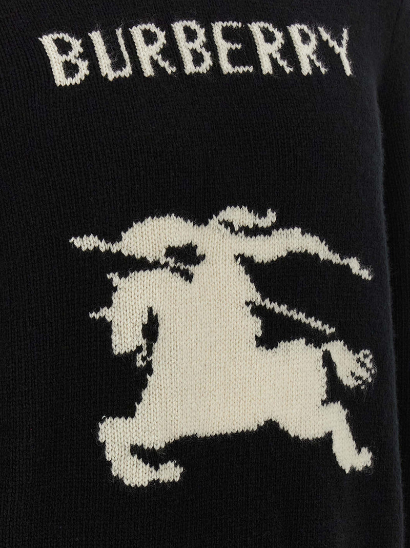 Burberry Black Wool Cardigan - EKD Logo Crew Neck Sweater