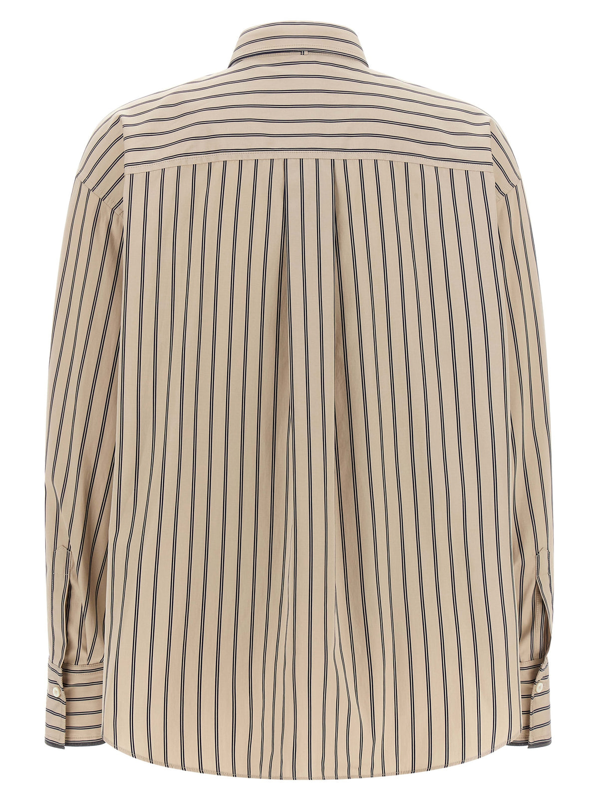 Brunello Cucinelli Beige Cotton Blouse with Integrated Tie