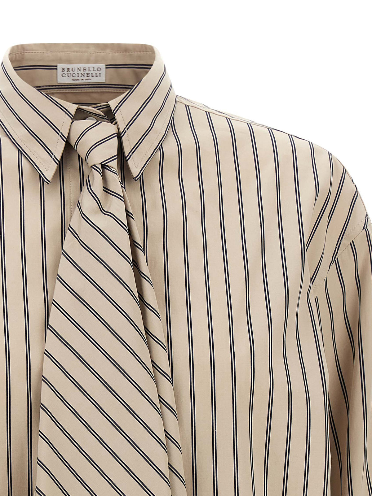 Brunello Cucinelli Beige Cotton Blouse with Integrated Tie