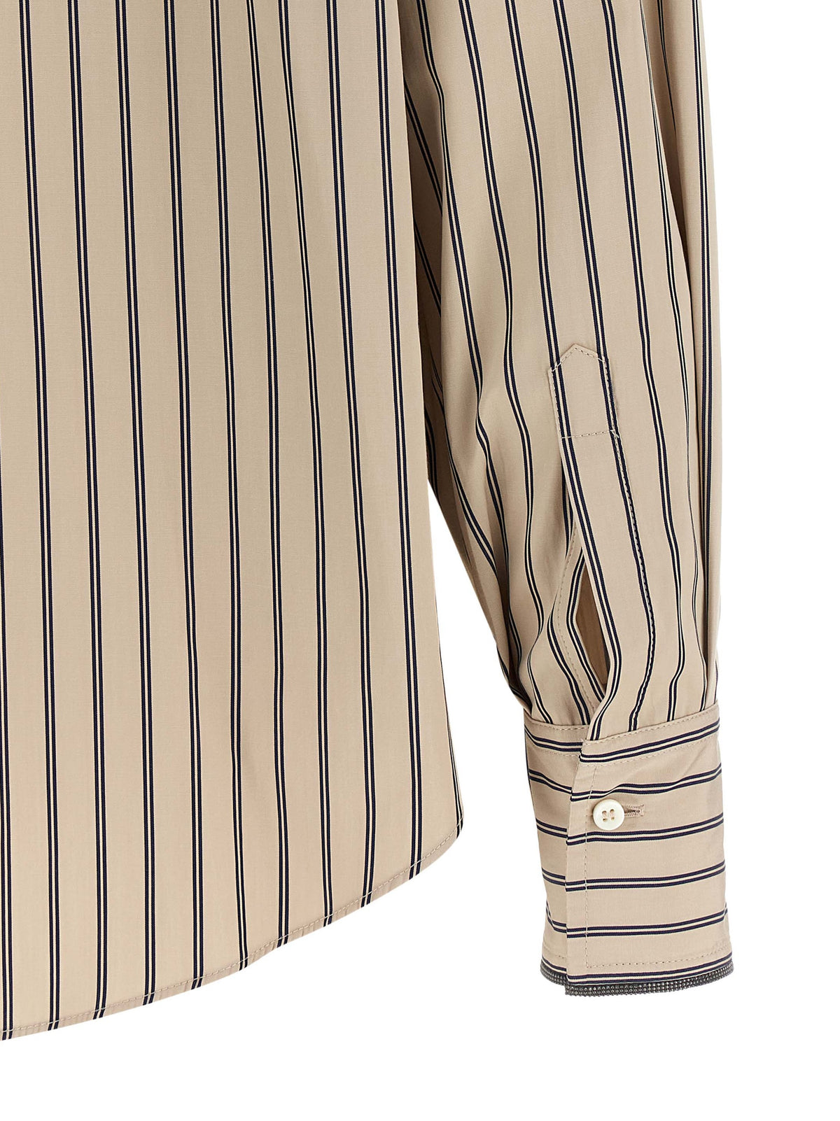 Brunello Cucinelli Beige Cotton Blouse with Integrated Tie
