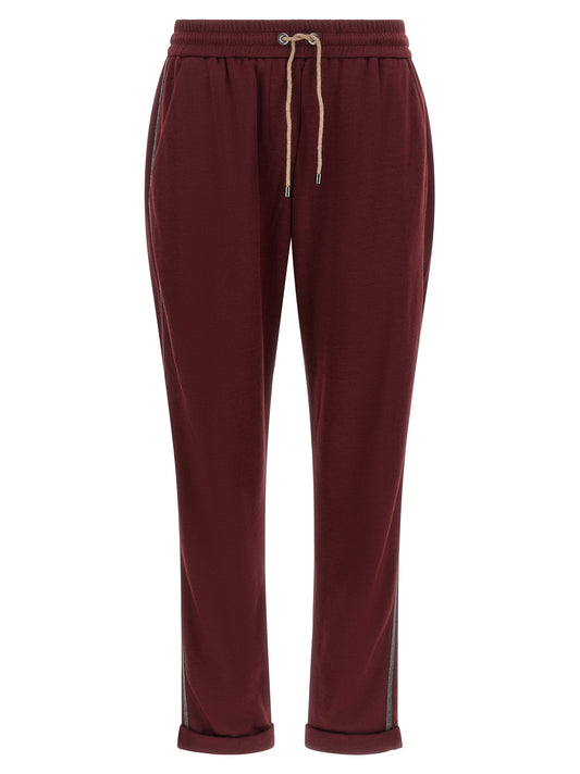 Brunello Cucinelli Bordeaux Cotton Joggers - Luxury Sportswear