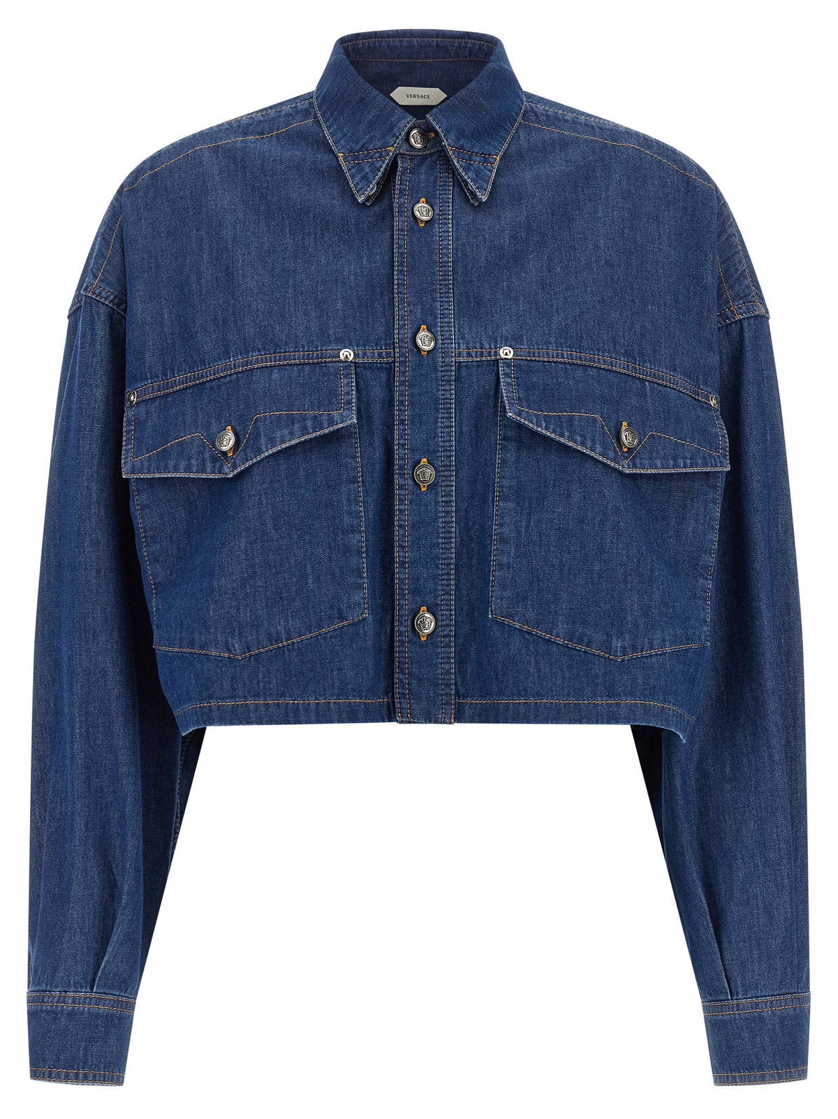 Versace Blue Cotton Blouse - Structured Crop Design