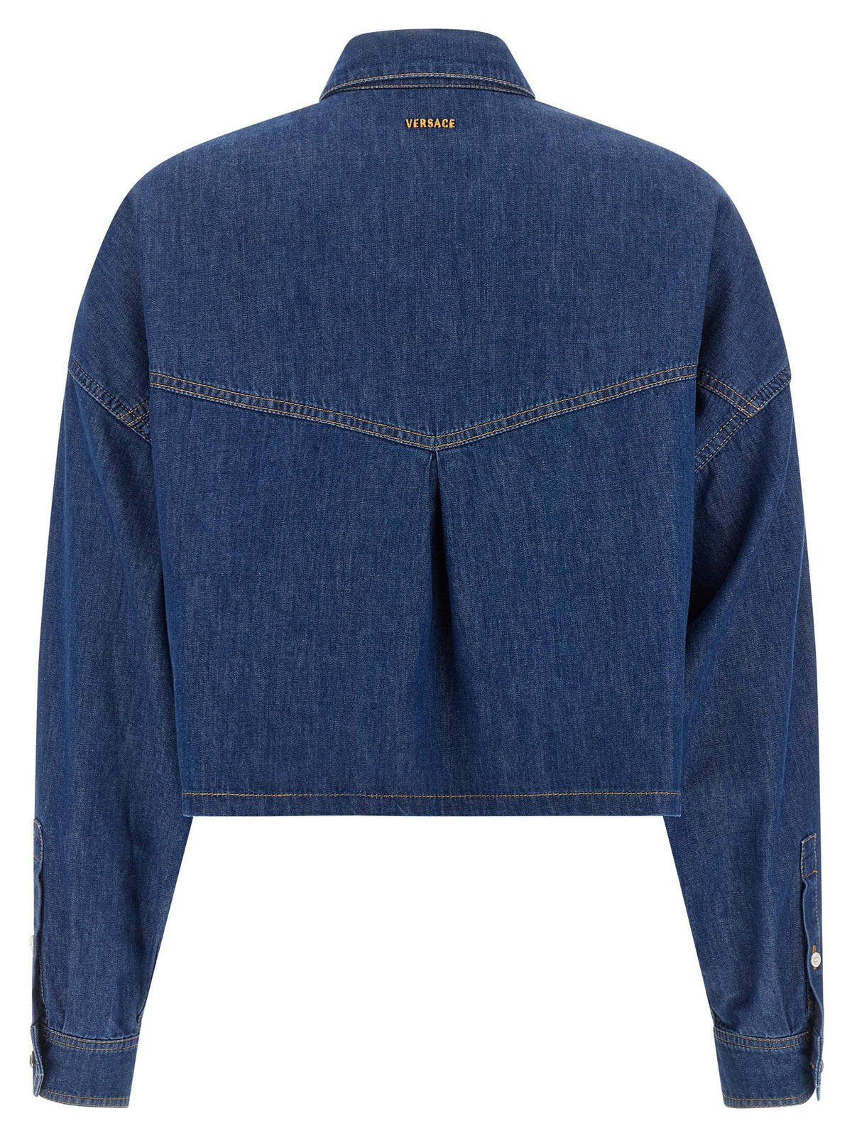 Versace Blue Cotton Blouse - Structured Crop Design