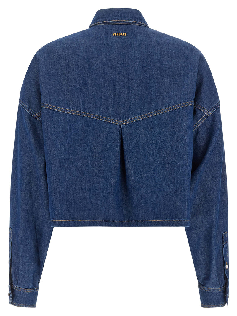 Versace Blue Cotton Blouse - Structured Crop Design