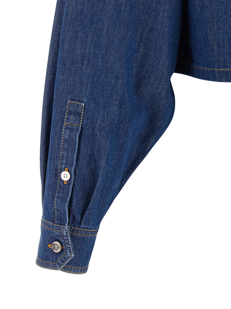 Versace Blue Cotton Blouse - Structured Crop Design