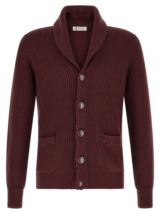 Brunello Cucinelli Bordeaux Cotton Cardigan for Men