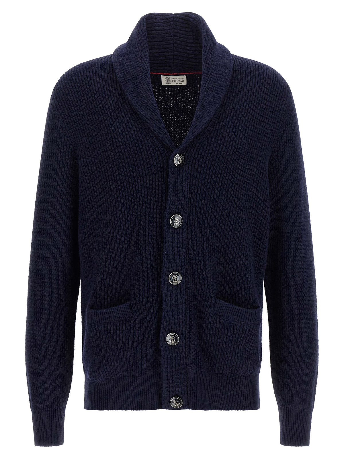 Brunello Cucinelli Blue Cotton Shawl-Neck Cardigan for Men