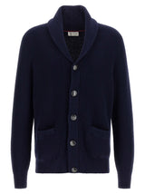 Brunello Cucinelli Blue Cotton Shawl-Neck Cardigan for Men