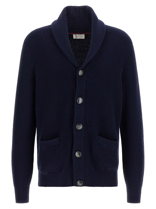Brunello Cucinelli Blue Cotton Shawl Neck Cardigan for Men