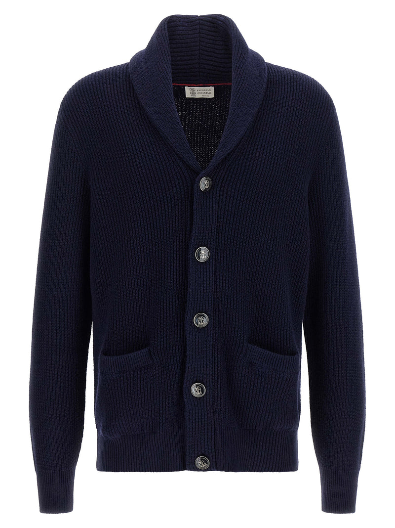 Brunello Cucinelli Blue Cotton Shawl Neck Cardigan for Men