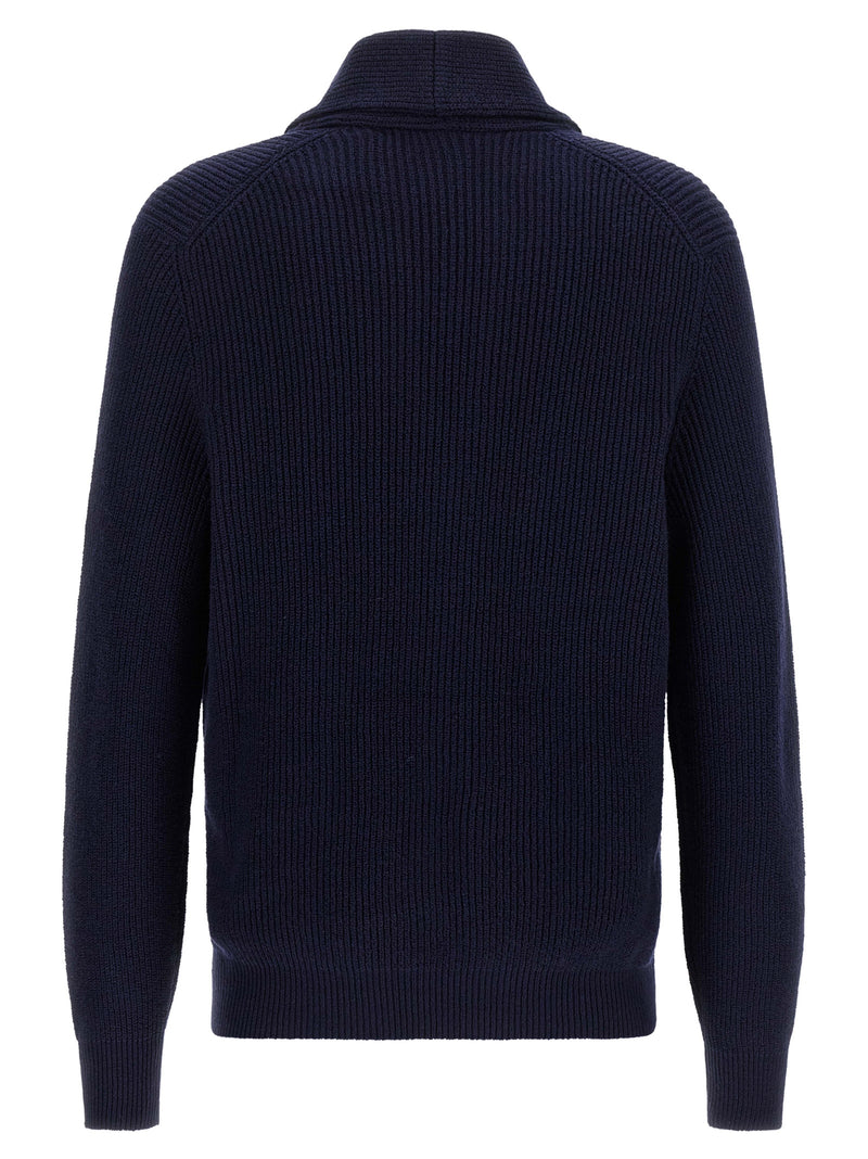 Brunello Cucinelli Blue Cotton Shawl Neck Cardigan for Men