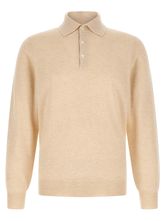 Brunello Cucinelli Beige Cashmere Polo Shirt for Men