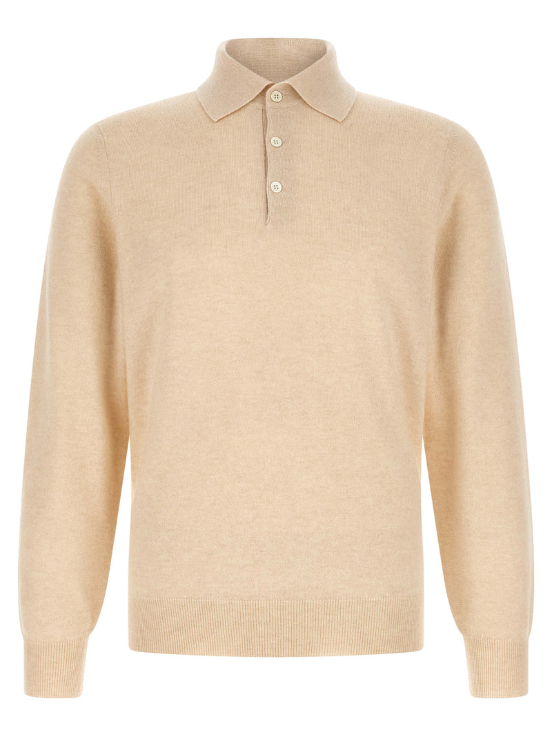 Brunello Cucinelli Beige Cashmere Polo Shirt for Men