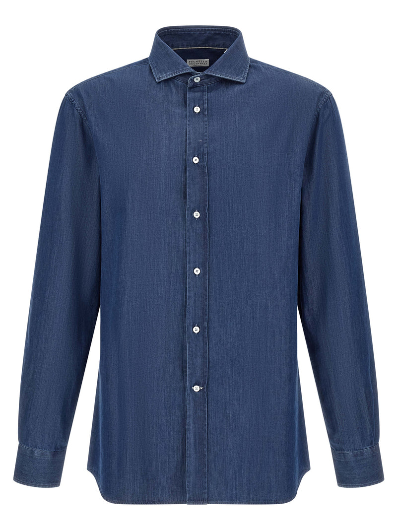 Brunello Cucinelli Blue Cotton Blouse for Men